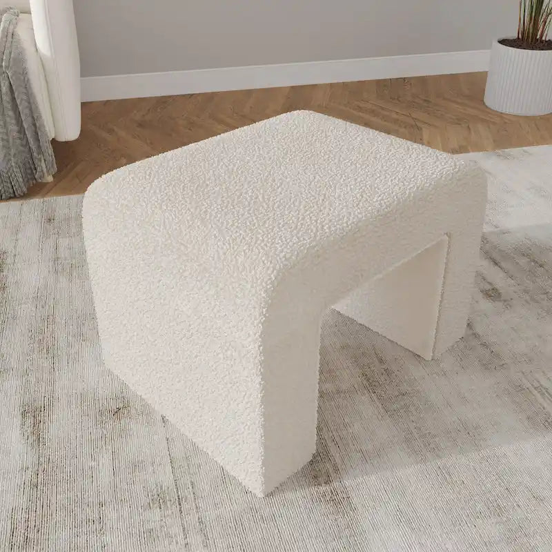 Banco moderno 26 tapizado en terciopelo o bouclé, con asiento de espuma acolchada, para sala de estar, dormitorio y oficina en casa