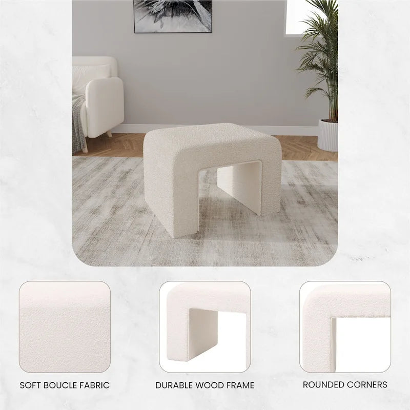 Banco moderno 26 tapizado en terciopelo o bouclé, con asiento de espuma acolchada, para sala de estar, dormitorio y oficina en casa