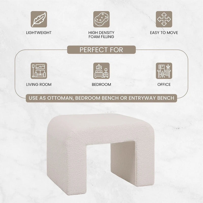 Banco moderno 26 tapizado en terciopelo o bouclé, con asiento de espuma acolchada, para sala de estar, dormitorio y oficina en casa