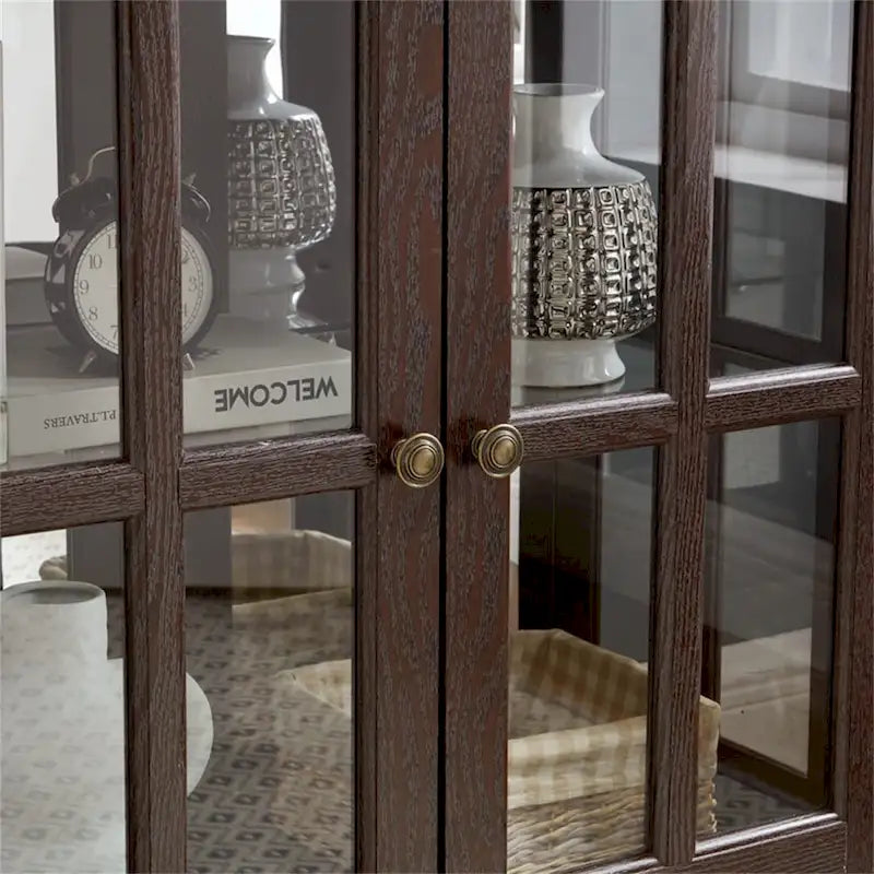Vitrina expositora de antigüedades de vidrio con iluminación LED y puertas de celosía