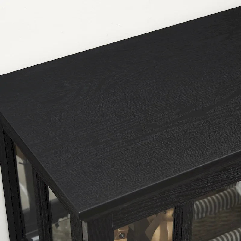 Vitrina expositora de antigüedades de vidrio con iluminación LED y puertas de celosía