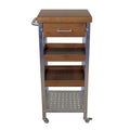 Torre carrito de cocina de bambú macizo y acero inoxidable con cajón