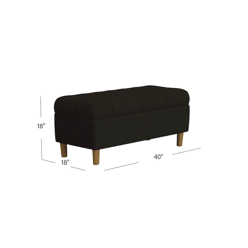 Banco de almacenamiento con parte superior acolchada con botones y patas de madera