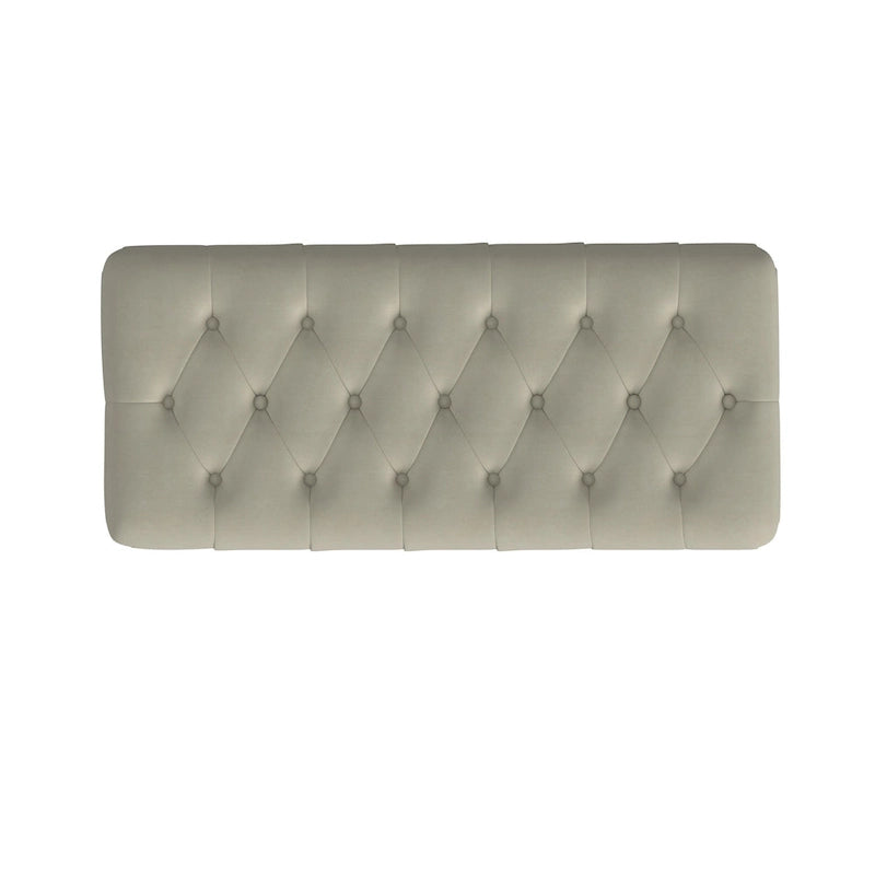 Ławka do przechowywania z pikowanym guzikami siedziskiem i drewnianymi nogami