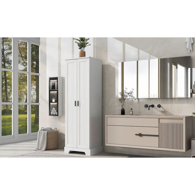 Gabinete de almacenamiento con dos puertas para baño u oficina, estante ajustable, tablero MDF