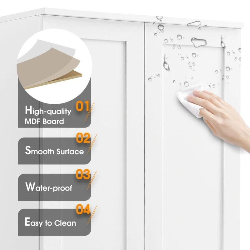 Gabinete de almacenamiento con dos puertas para baño u oficina, estante ajustable, tablero MDF