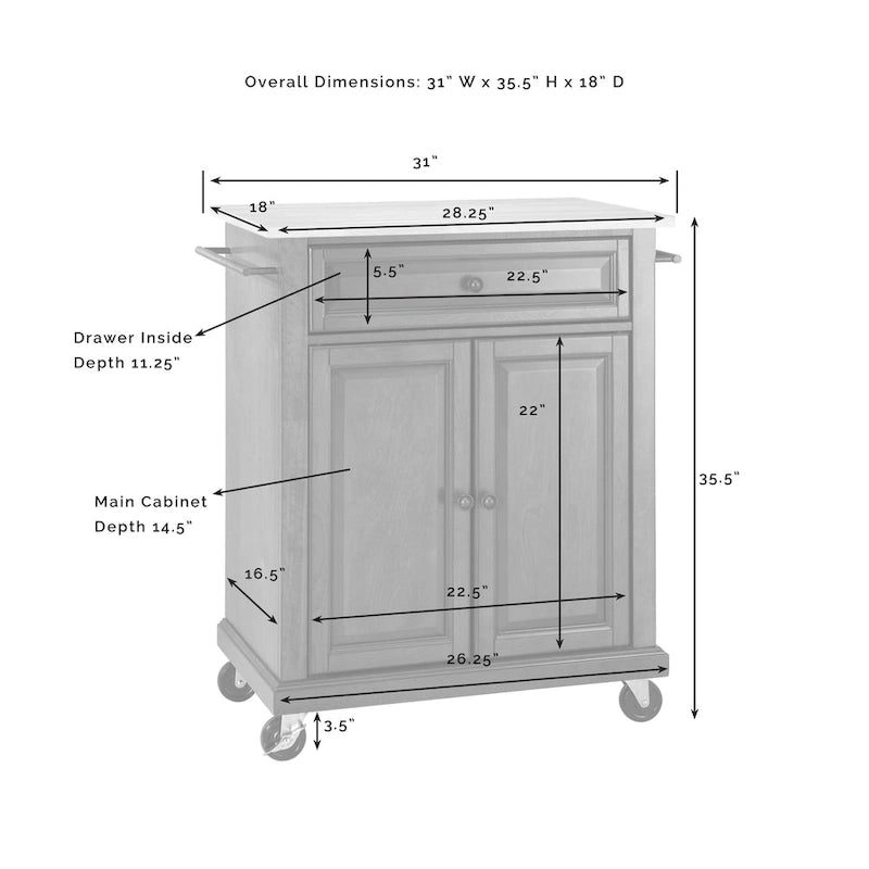 Carrito de cocina portátil con encimera de granito - 31W x 18D x 35.5H