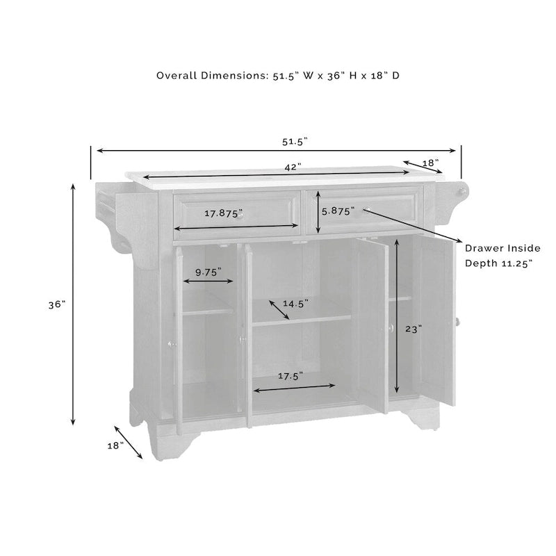 Isola da cucina classica con piano in legno naturale color ciliegio - 18d x 51.5w x 36h