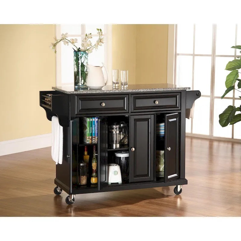 Carrito/isla de cocina con superficie de granito negro macizo - 18d x 51.5w x 36h