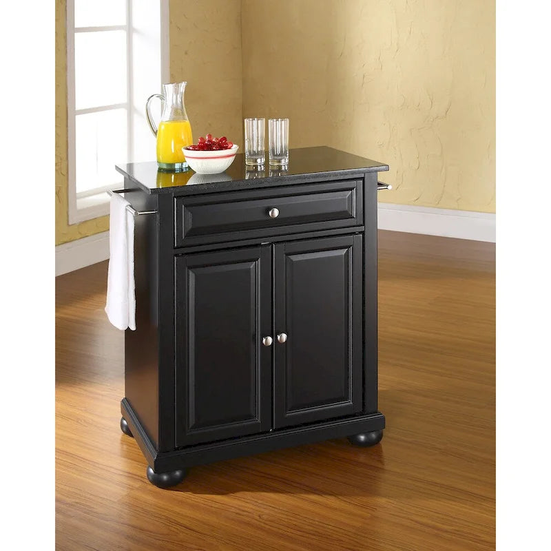 Isola da cucina portatile Alexandria con piano in granito nero massiccio e finitura nera - 18d x 31w x 33.5h