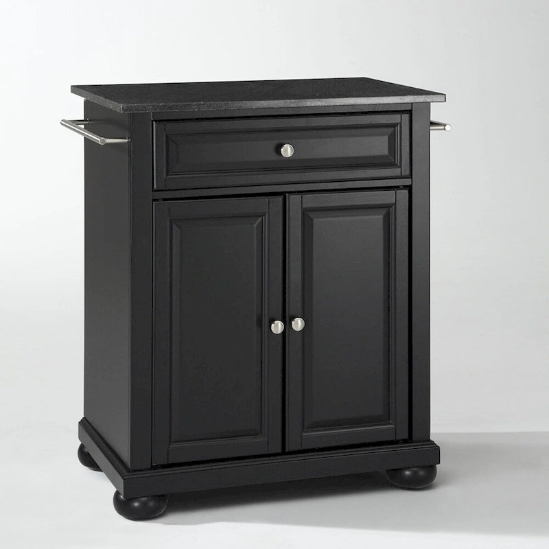 Isla de cocina portátil Alexandria con superficie de granito negro macizo, acabado negro - 18d x 31w x 33.5h