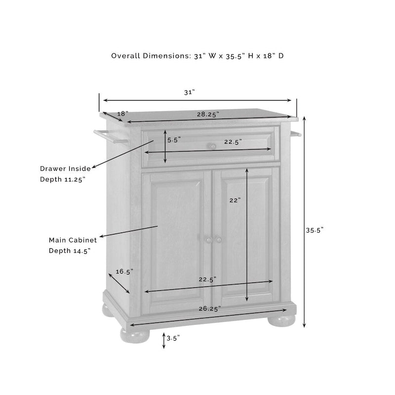 Isola da cucina portatile Alexandria con piano in granito nero massiccio e finitura nera - 18d x 31w x 33.5h