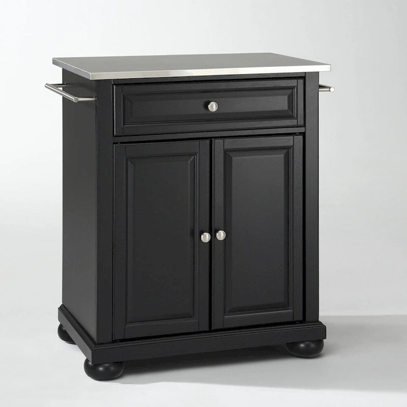 Isla de cocina portátil Alexandria negra con superficie de acero inoxidable - 18d x 31w x 35.5h