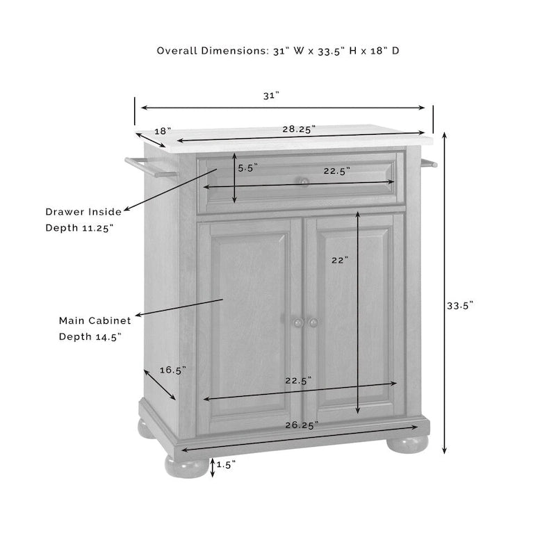 Isola da cucina portatile Alexandria con piano superiore in acciaio inox nero - 18d x 31w x 35.5h