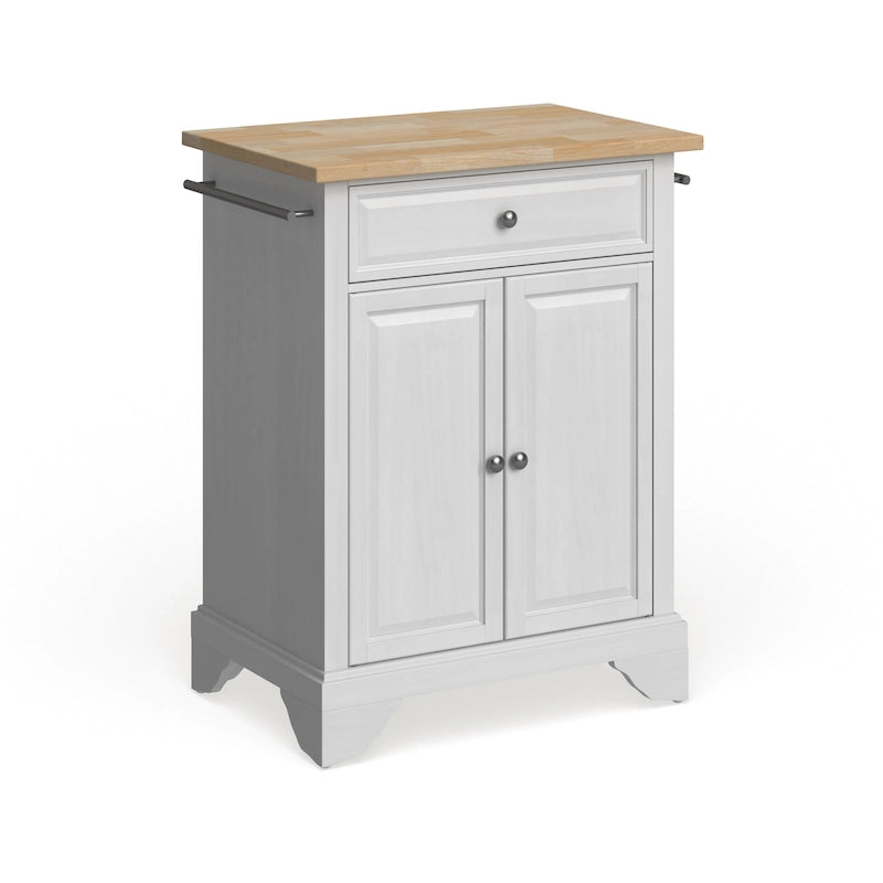 Isla de cocina portátil con superficie de madera natural y acabado blanco - 18d x 31w x 35h