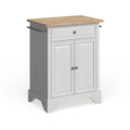 Isla de cocina portátil con superficie de madera natural y acabado blanco - 18d x 31w x 35h