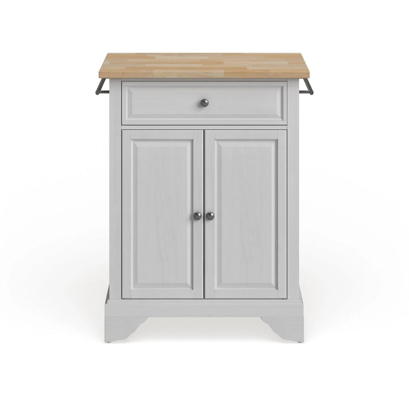 Isla de cocina portátil con superficie de madera natural y acabado blanco - 18d x 31w x 35h