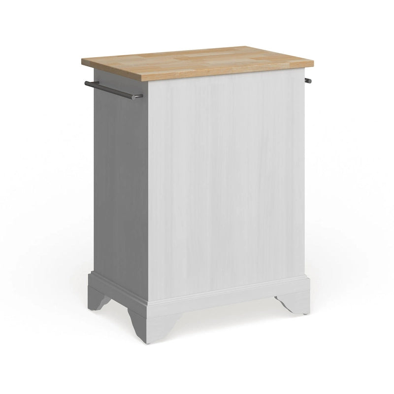 Isla de cocina portátil con superficie de madera natural y acabado blanco - 18d x 31w x 35h