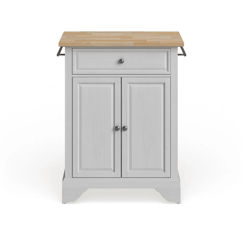 Isla de cocina portátil con superficie de madera natural y acabado blanco - 18d x 31w x 35h