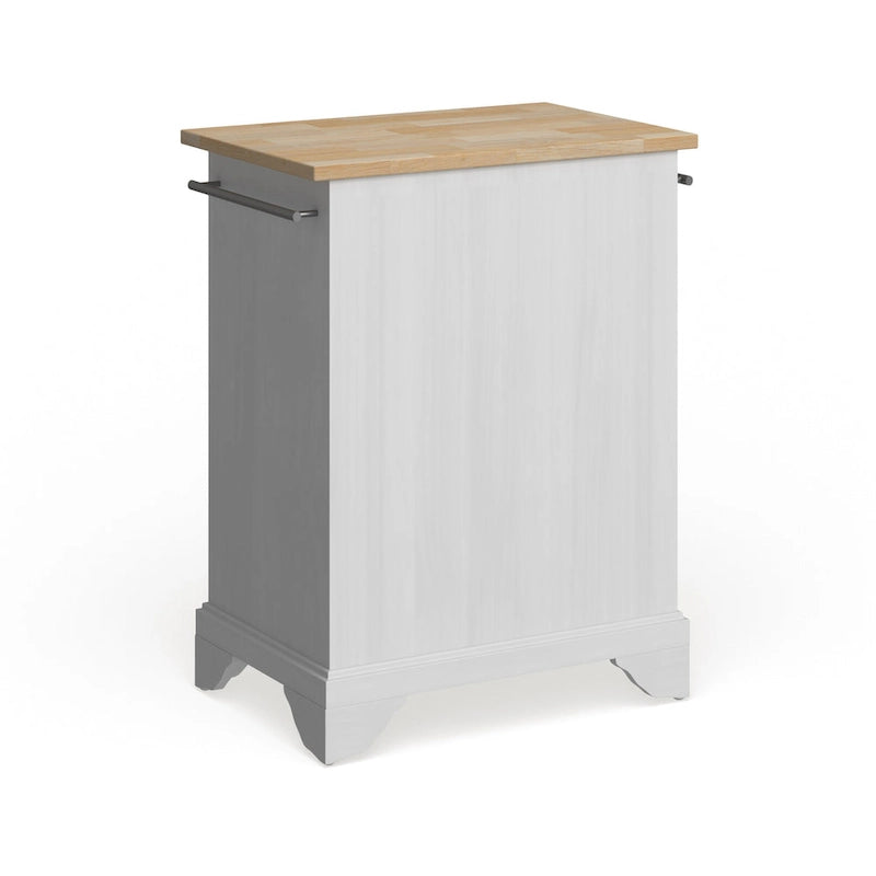 Isla de cocina portátil con superficie de madera natural y acabado blanco - 18d x 31w x 35h