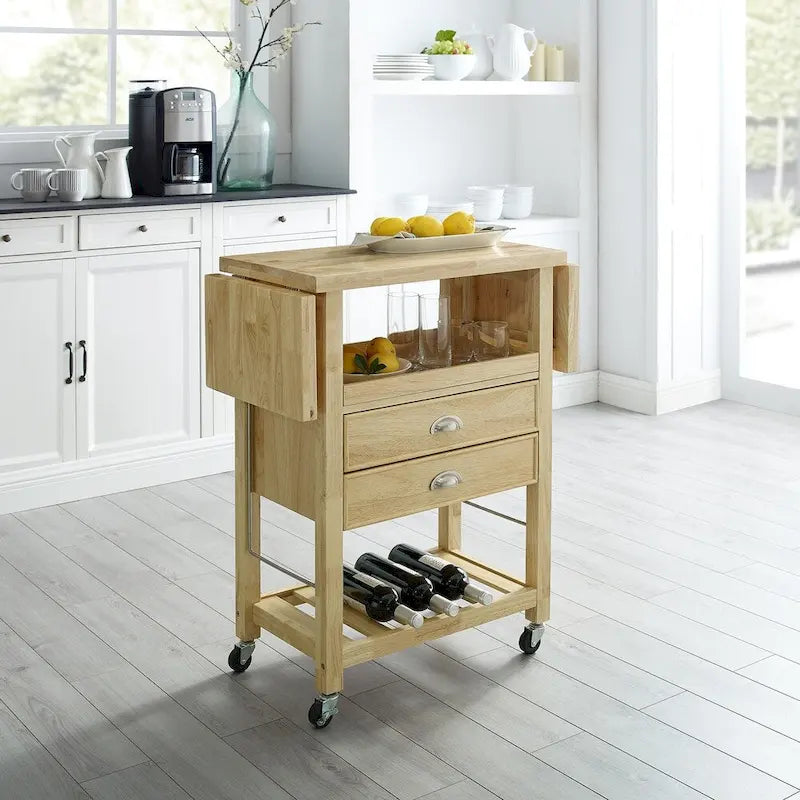 Carrinho de cozinha com aba dupla rebatível, natural - 15.13d x 45w x 35.25h