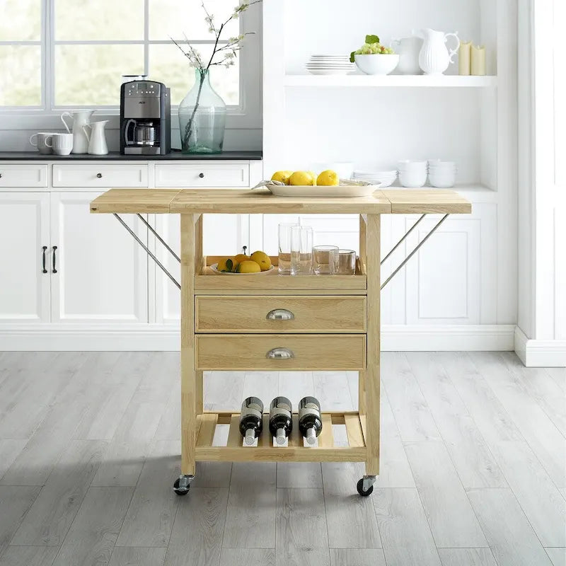 Carrinho de cozinha com aba dupla rebatível, natural - 15.13d x 45w x 35.25h
