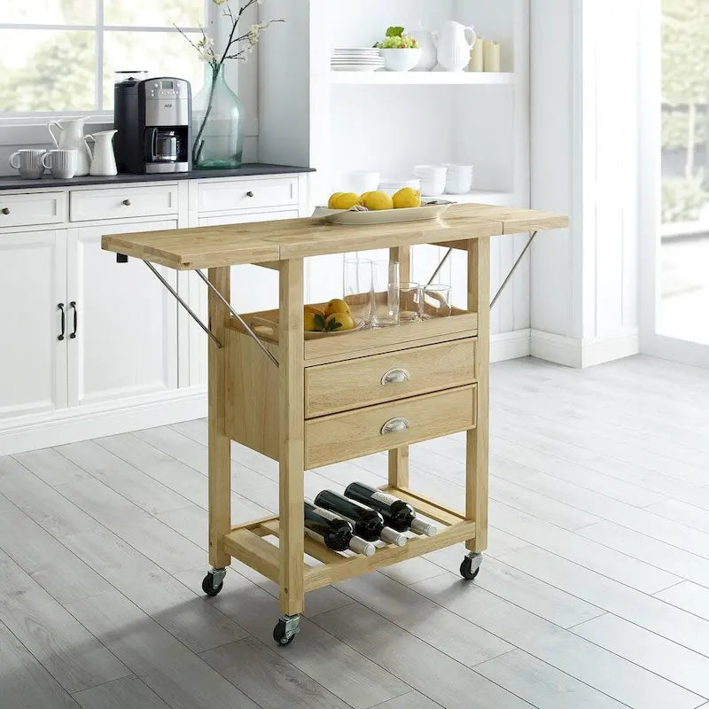 Carrinho de cozinha com aba dupla rebatível, natural - 15.13d x 45w x 35.25h