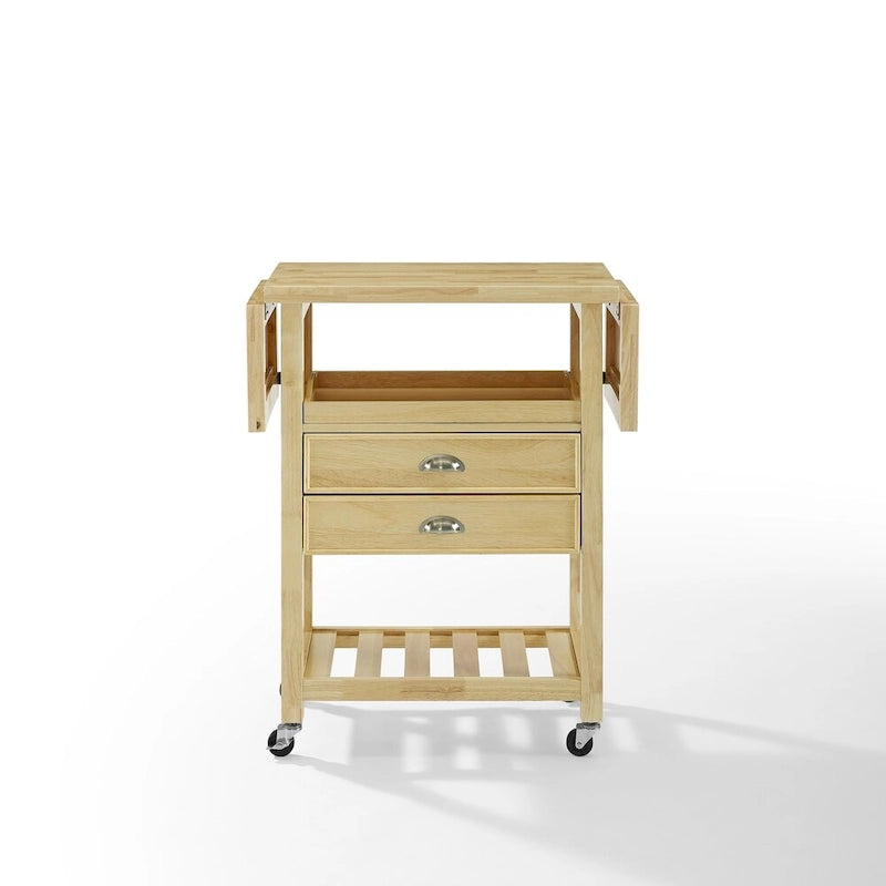 Desserte de cuisine à double rallonge rabattable, finition naturelle - 15.13d x 45w x 35.25h