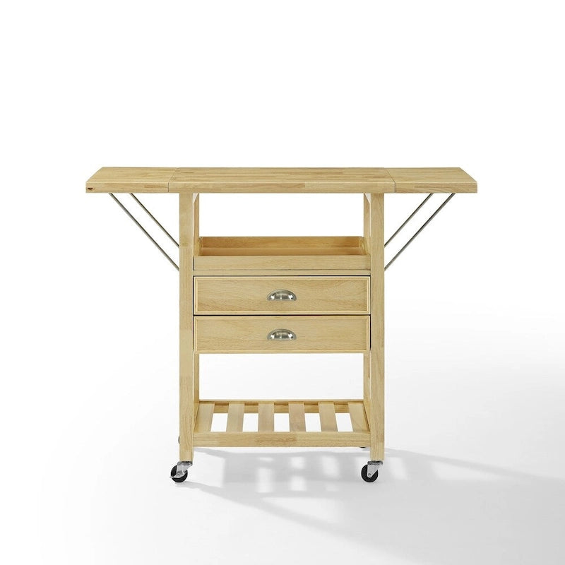 Desserte de cuisine à double rallonge rabattable, finition naturelle - 15.13d x 45w x 35.25h