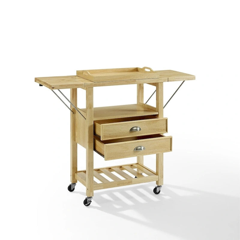 Desserte de cuisine à double rallonge rabattable, finition naturelle - 15.13d x 45w x 35.25h