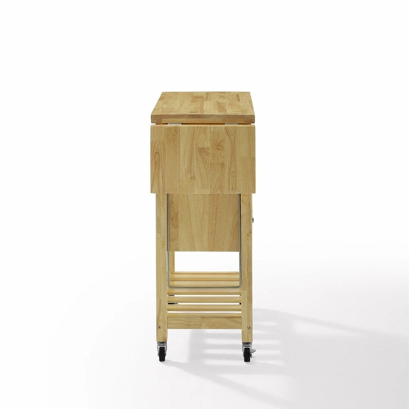 Desserte de cuisine à double rallonge rabattable, finition naturelle - 15.13d x 45w x 35.25h