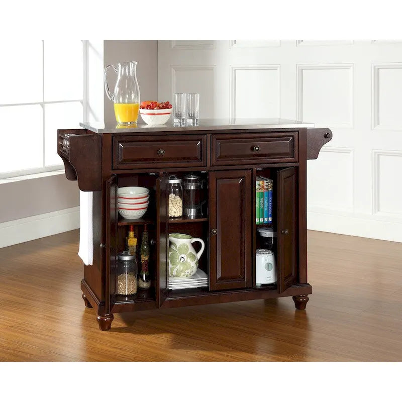 Kuchyňský ostrůvek s nerezovou deskou v povrchové úpravě Vintage Mahogany - 18d x 51.5w x 34h
