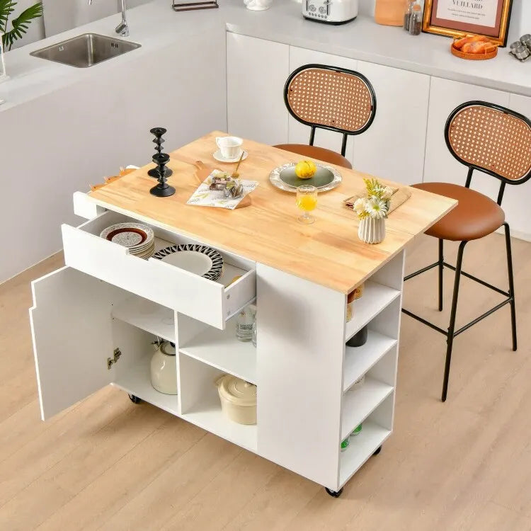 Isola da cucina con piano ribaltabile in legno di gomma - 49 x 30 x 36(L x W x H)