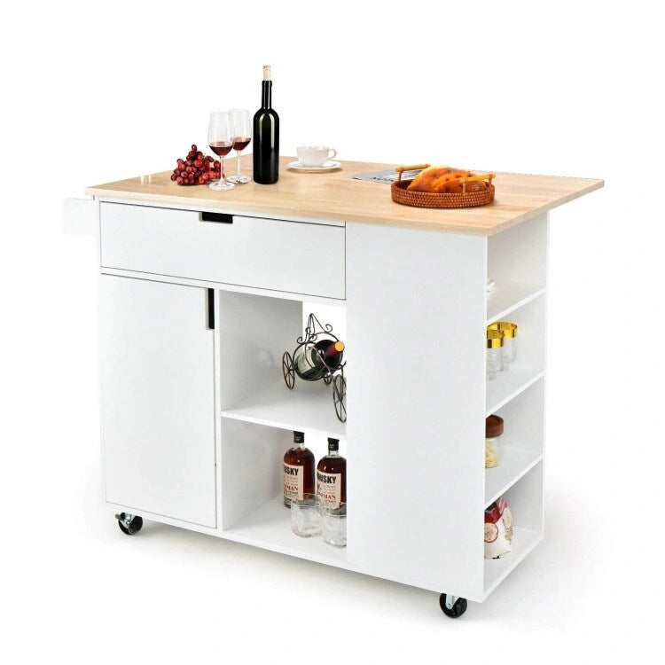 Isola da cucina con piano ribaltabile in legno di gomma - 49 x 30 x 36(L x W x H)