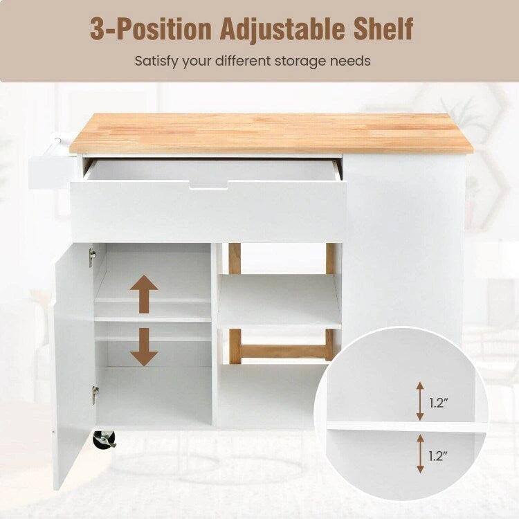 Isola da cucina con piano ribaltabile in legno di gomma - 49 x 30 x 36(L x W x H)