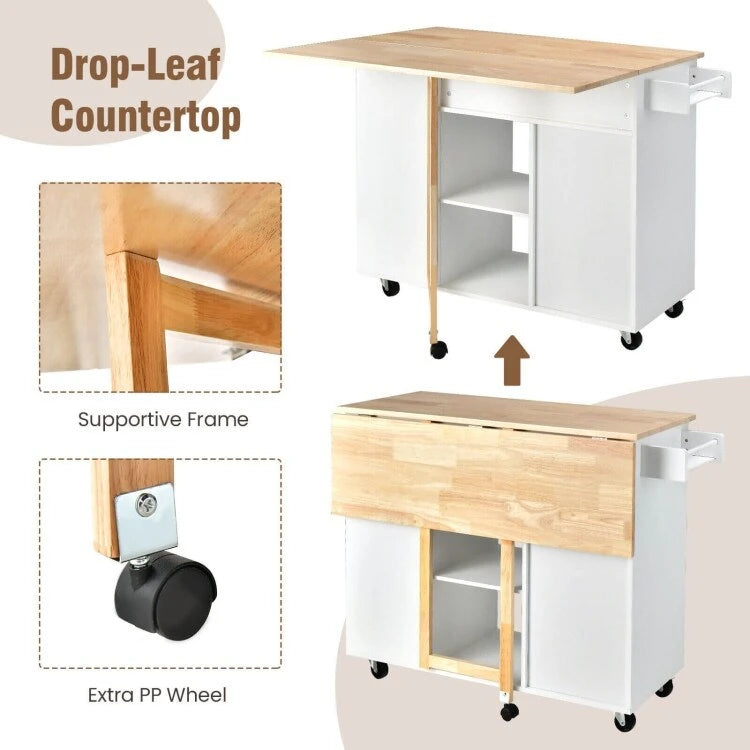 Isola da cucina con piano ribaltabile in legno di gomma - 49 x 30 x 36(L x W x H)