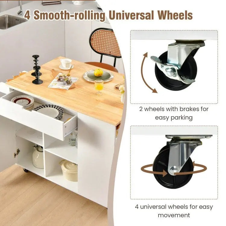 Isola da cucina con piano ribaltabile in legno di gomma - 49 x 30 x 36(L x W x H)