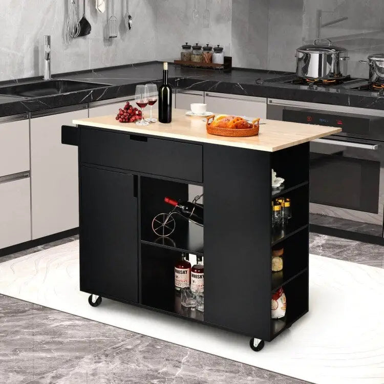 Isola da cucina con piano ribaltabile in legno di gomma - 49 x 30 x 36(L x W x H)