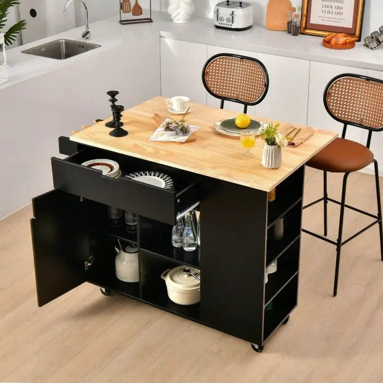 Isola da cucina con piano ribaltabile in legno di gomma - 49 x 30 x 36(L x W x H)
