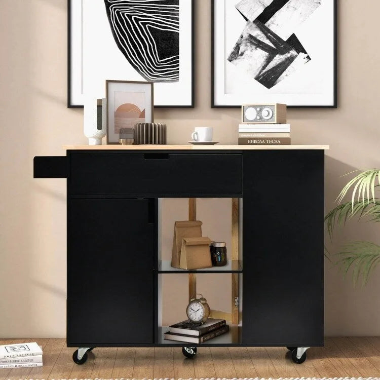 Isola da cucina con piano ribaltabile in legno di gomma - 49 x 30 x 36(L x W x H)