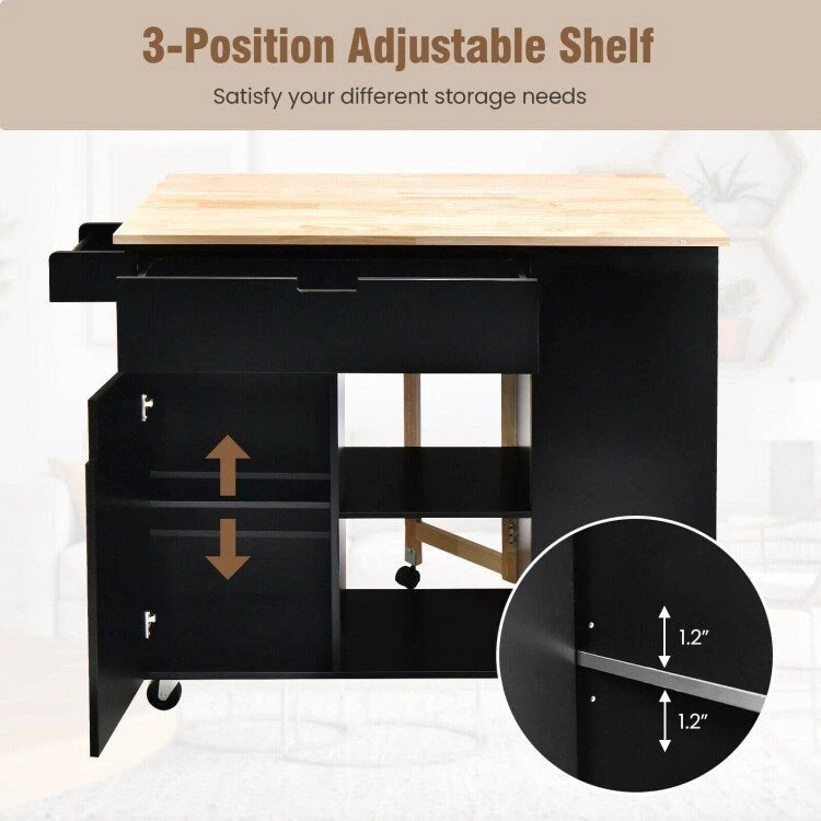 Isola da cucina con piano ribaltabile in legno di gomma - 49 x 30 x 36(L x W x H)