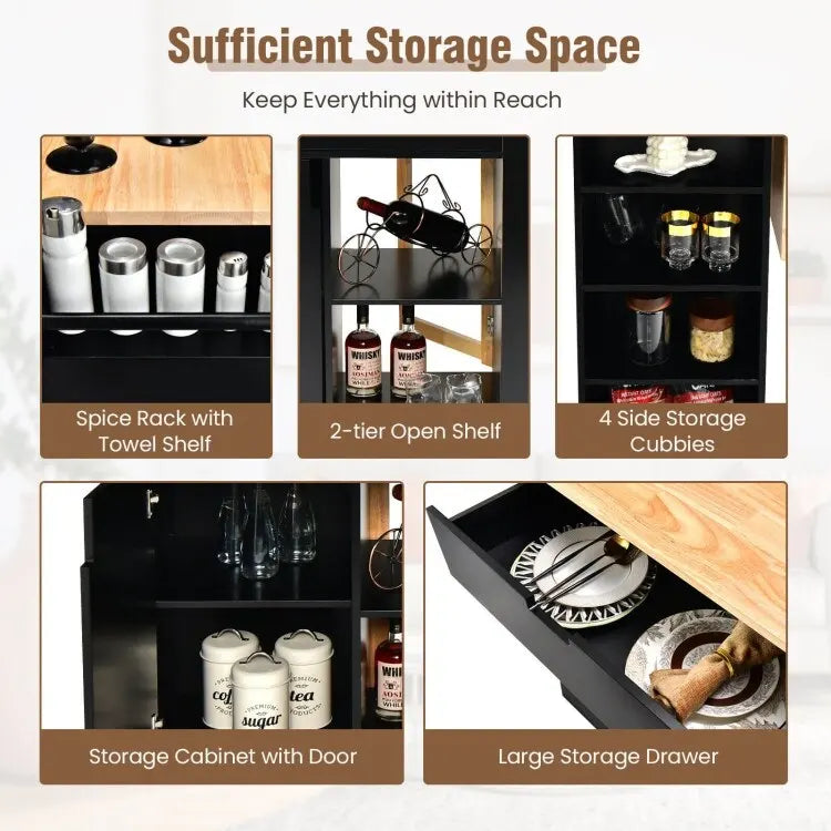 Isola da cucina con piano ribaltabile in legno di gomma - 49 x 30 x 36(L x W x H)