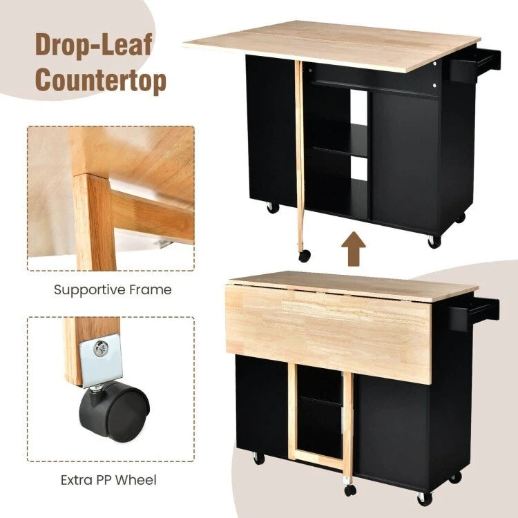 Isola da cucina con piano ribaltabile in legno di gomma - 49 x 30 x 36(L x W x H)