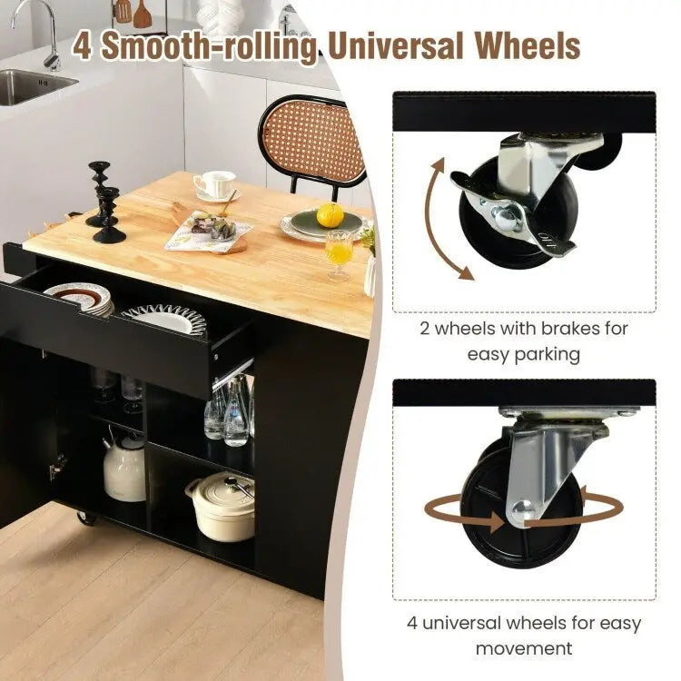 Isola da cucina con piano ribaltabile in legno di gomma - 49 x 30 x 36(L x W x H)