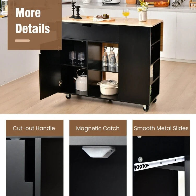 Isola da cucina con piano ribaltabile in legno di gomma - 49 x 30 x 36(L x W x H)