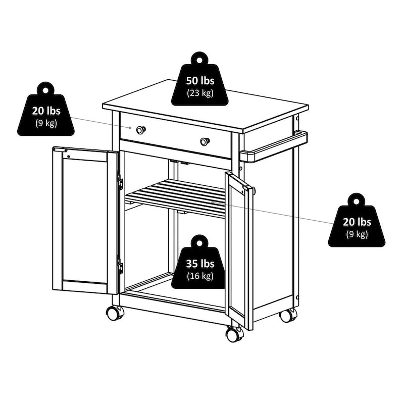 Utility Kitchen Cart, Espresso - 26.89 x 17.72 x 34.02 inches