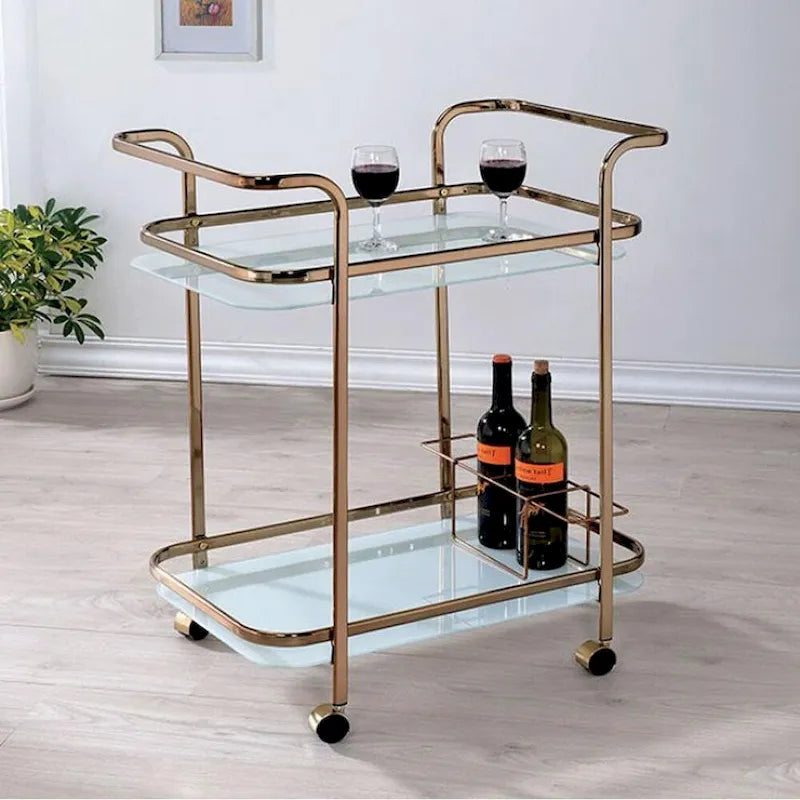 Moderner Servierwagen in Champagner-Ausführung - 32.5 H x 27 W x 16.5 L Inches