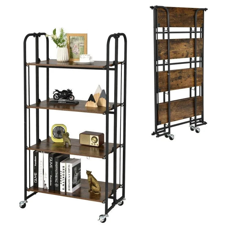 Carrito plegable con ruedas y estantes de almacenamiento para cocina, de 4 niveles - 26 x 16 x 52 (L x W x H)