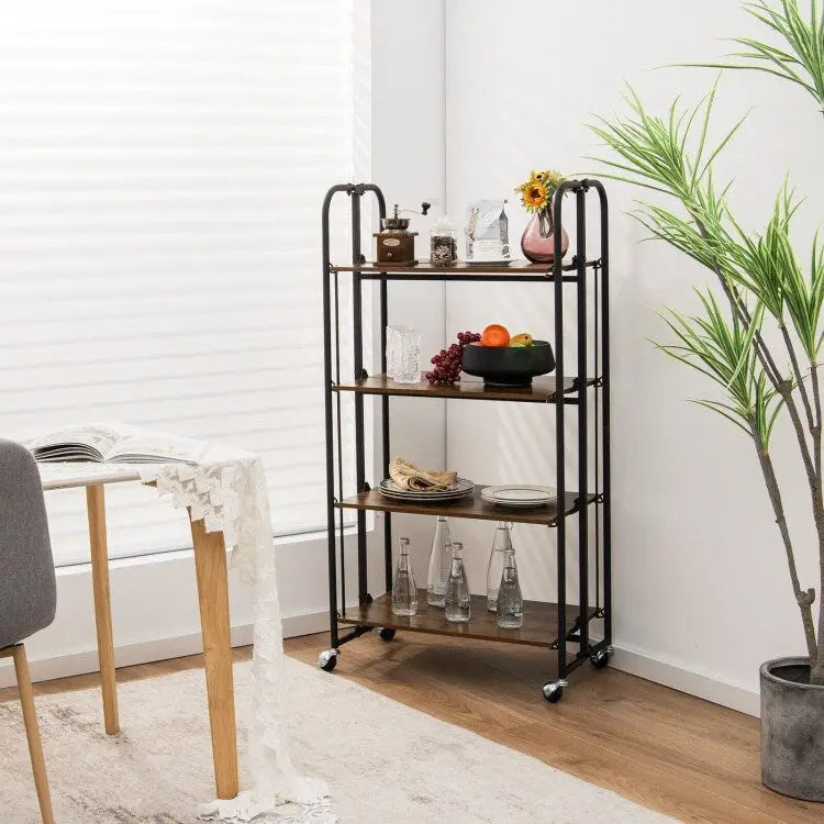 Carrito plegable con ruedas y estantes de almacenamiento para cocina, de 4 niveles - 26 x 16 x 52 (L x W x H)