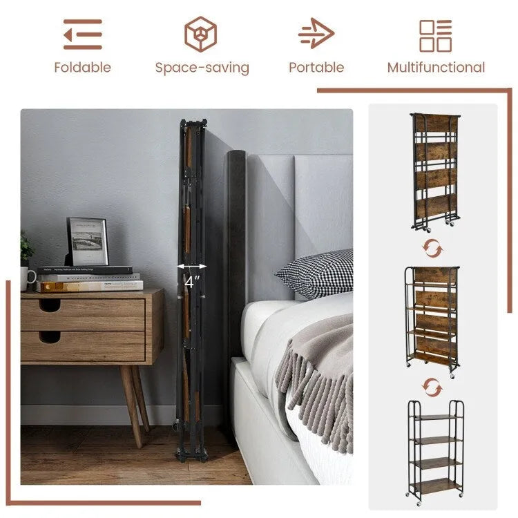 Carrito plegable con ruedas y estantes de almacenamiento para cocina, de 4 niveles - 26 x 16 x 52 (L x W x H)